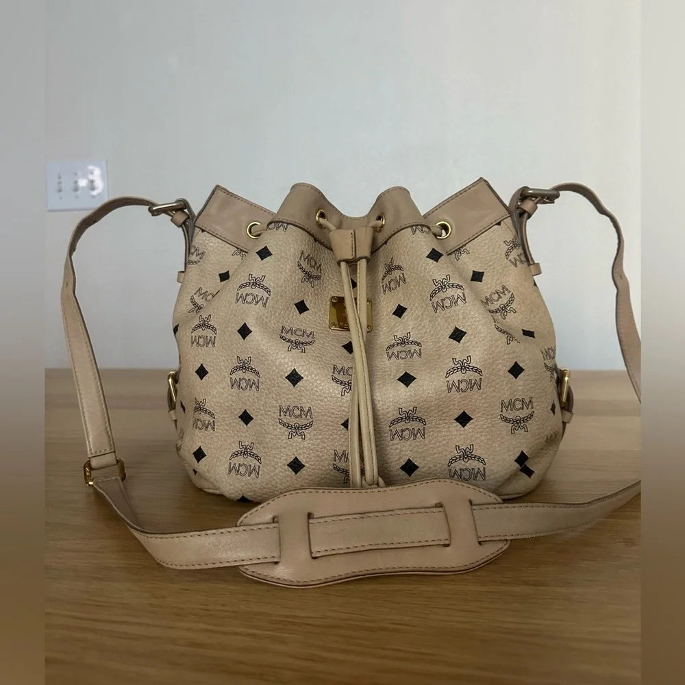 MCM Cream Crossbody Bag with Iconic Logo and Adjustable Strap - Picture 1 of 12